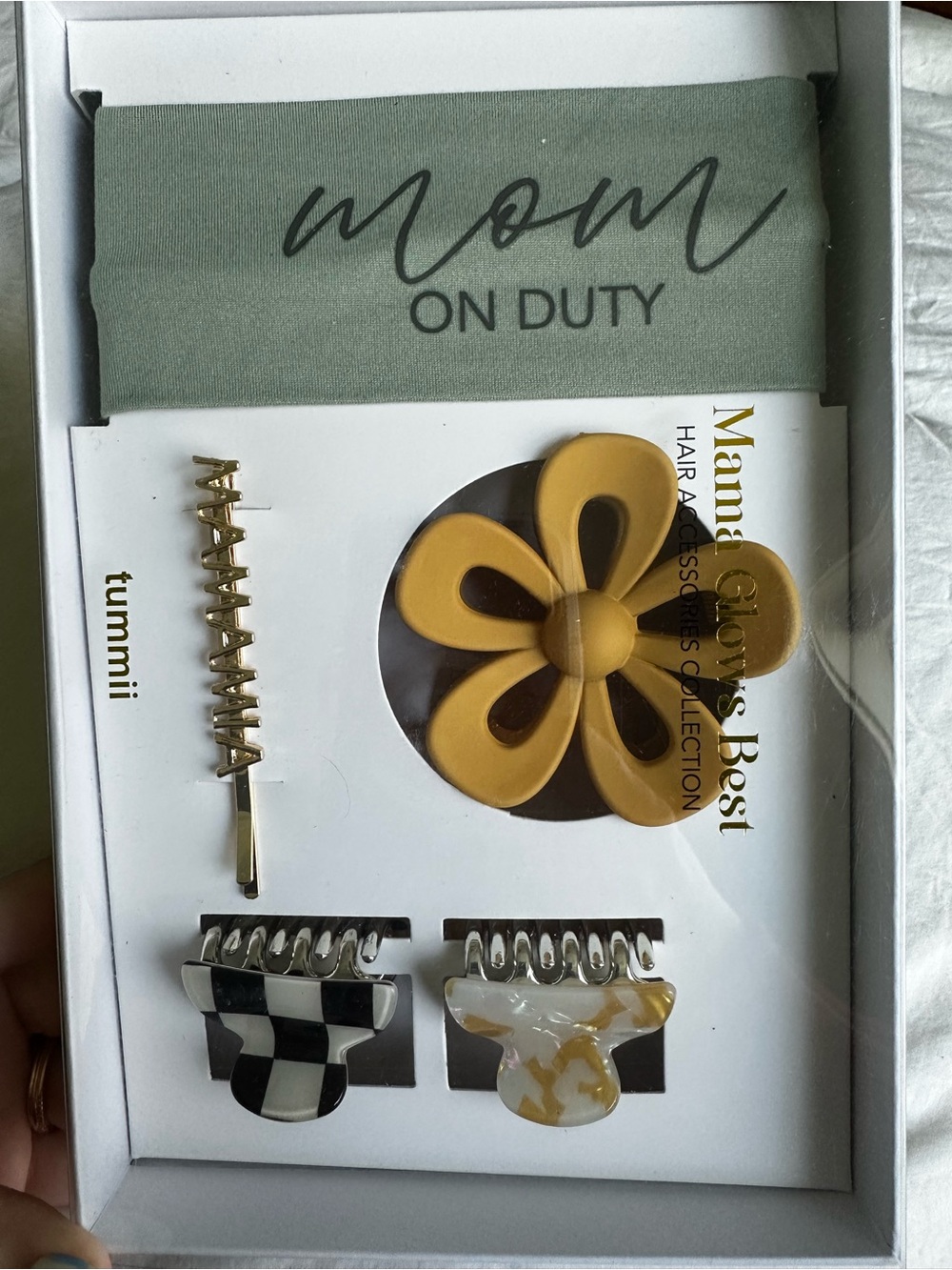 Tummii Women’s Hair Accessory Set - Olive Headband & Mustard Flower Clip NWOT